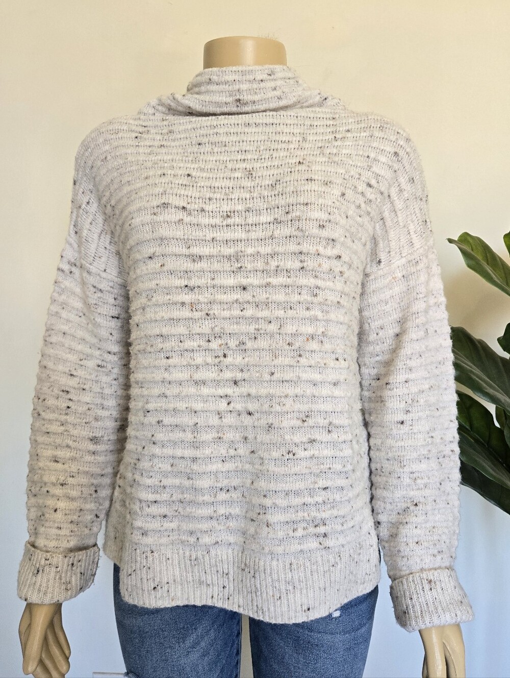 Madewell Wool Belmont Donegal Mock Neck Sweater Size M Women's Cream Color